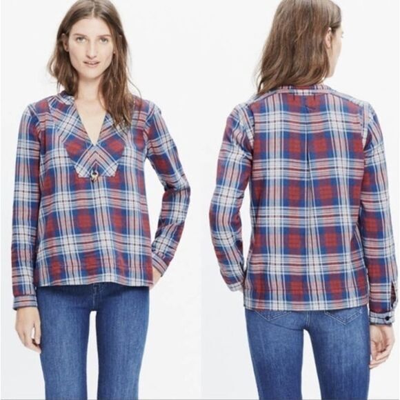 Madewell Indigo-Dyed Popover Shirt in Casey Plaid,‎ size M - Picture 1 of 16